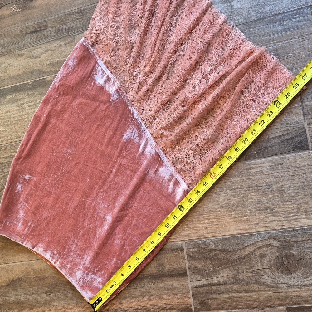 0/2 Free People Asymmetrical Crushed Velvet & Lace Midi Skirt, Side Zipper - Picture 5 of 12